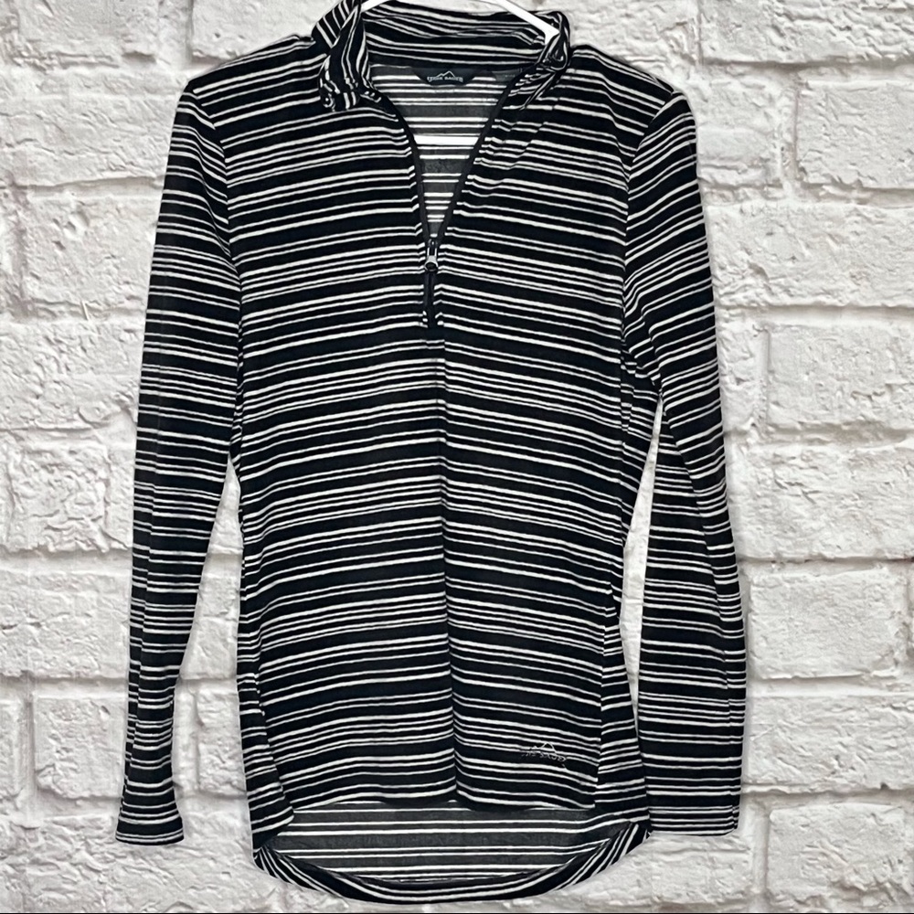 Eddie Bauer Gray White Half Zip Striped Pullover Womens Size Small